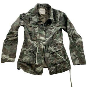Sound & Matter Women Military Jacket Small Studded Camo Cotton Polyester Utility